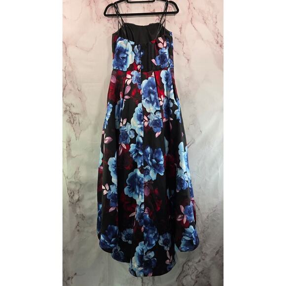 Vintage Gown Womens Large Blue Y2K Floral Satin Strapless Prom Hi Low Goth Punk - Picture 7 of 16
